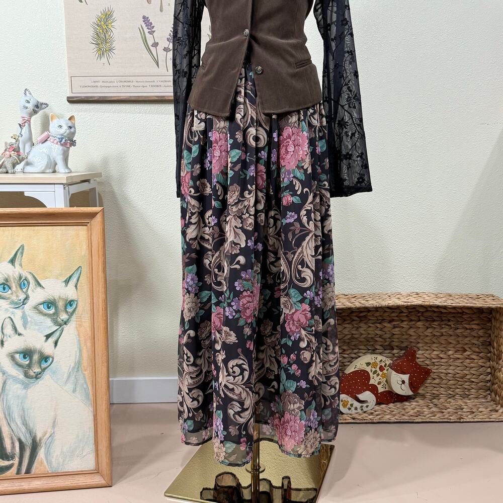 American Vintage Floral Maxi Skirt - Black and Pink